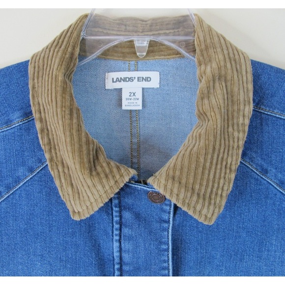 Lands End Blue Denim Long Sleeve Chore Barn Coat Women's Size 1X Unlined - Picture 2 of 9